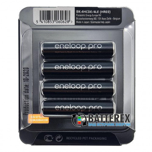 AAA Panasonic Eneloop Pro 980mah (min.930mah) BK-4HCDE/4LE - 4 аккумулятора в слайд-блистере Sliding Pack - 2021 год