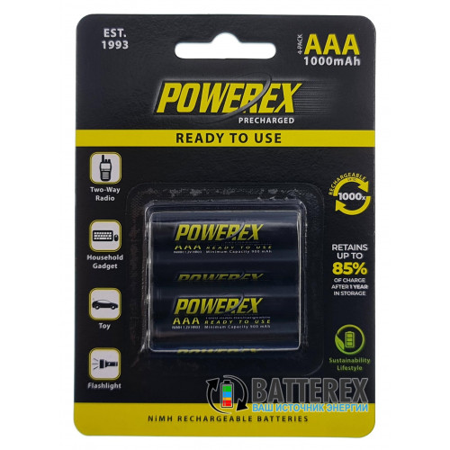 AAA Powerex 1000 mah с низким саморазрядом - 4 шт. в блистере