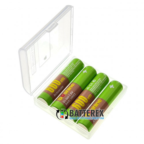 AAA Li-ion Soshine 600mWh 1,5V - литий-ионные ААА аккумуляторы 1,5В - 4 шт. в оригинальном боксе