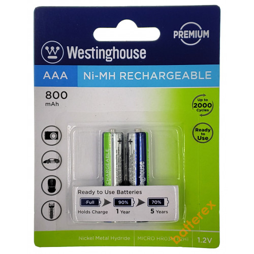 AAA Westinghouse Premium 800 mah - 2 аккумулятора в блистере