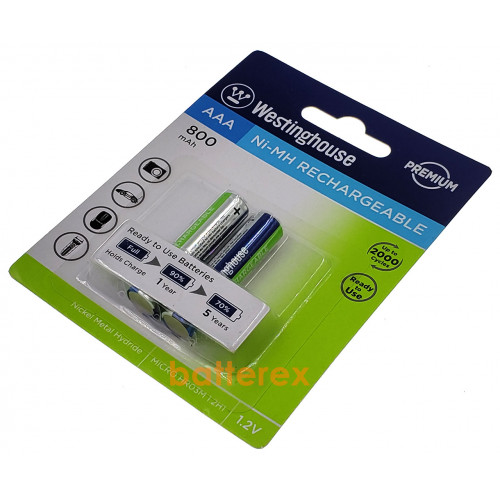 AAA Westinghouse Premium 800 mah - 2 аккумулятора в блистере