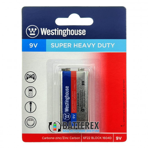 Батарейка солевая Крона Westinghouse Super Heavy Duty 9V 6F22