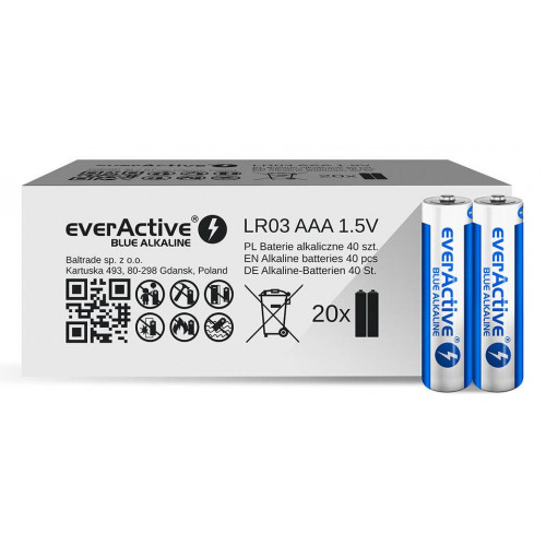 Батарейки лужні AAA Everactive Blue Alkaline 1.5V LR03 - економічна упаковка 40 шт.