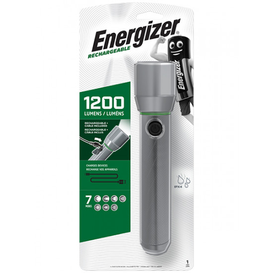 Ручний ліхтар із повербанком Energizer Vision HD Metal 1200 із водозахищеним металевим корпусом та зарядкою від USB