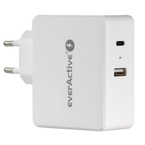 EverActive SC-600Q 63W QC3.0 + PD - мощный сетевой адаптер USB на 1xUSB и 1xUSB Type-C с поддержкой быстрого заряда
