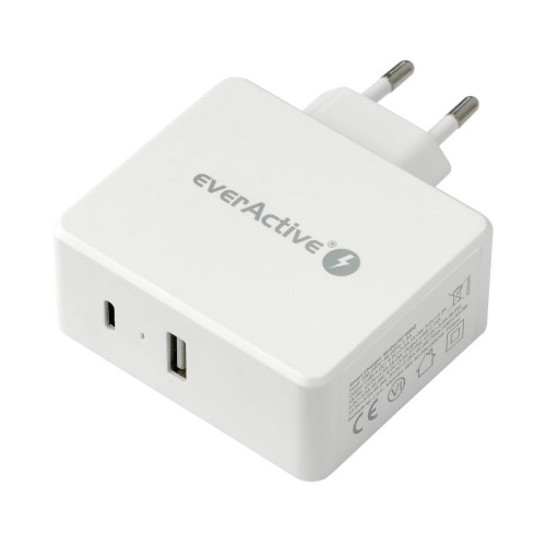 EverActive SC-600Q 63W QC3.0 + PD - мощный сетевой адаптер USB на 1xUSB и 1xUSB Type-C с поддержкой быстрого заряда