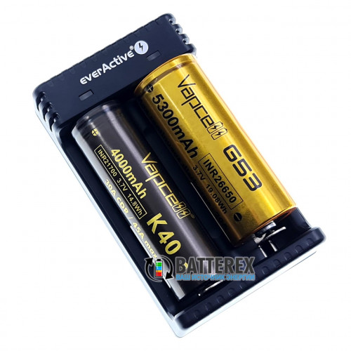 EverActive LC200 - зарядное устройство на 2 аккумулятора Li-ion разных размеров (18650, 21700, 26650, 14500, CR123A и др.)