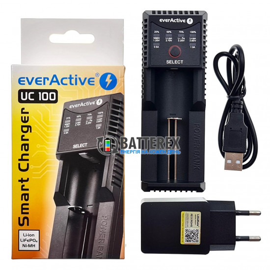 Зарядний пристрій EverActive UC 100 + мережевий адаптер USB Liitokala 5V 2A