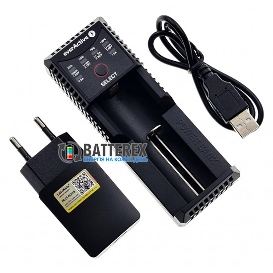 Зарядний пристрій EverActive UC 100 + мережевий адаптер USB Liitokala 5V 2A