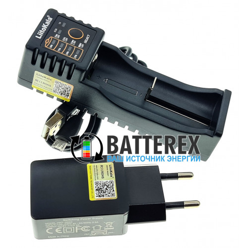 LiitoKala Lii-100B - зарядне на 1 акумулятор AA, AAA, Li-ion, LiFePO4 (версія без функції Powerbank) + мережевий USB адаптер Liitokala 5V 2A