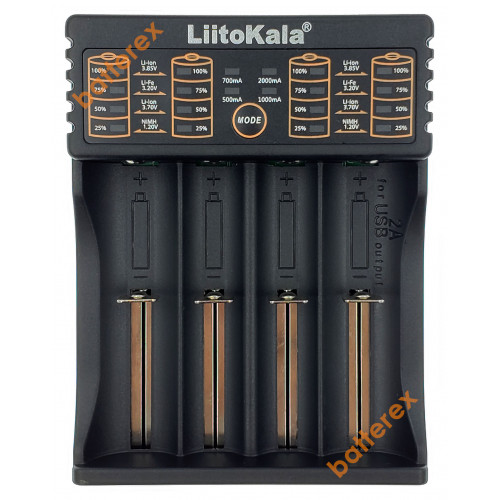 LiitoKala Lii-402 - зарядний пристрій на 4 акумулятори NiMH та Li-ion/LiFePO4 з функцією PowerBank та перемиканням струму заряду 0.5/0.7/1/2А