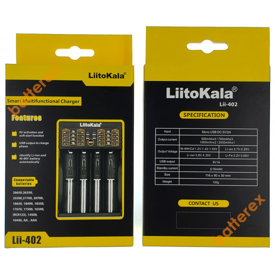 Зарядний пристрій LiitoKala Lii-402 для акумуляторів AA, AAA, Li-ion, LiFePO4