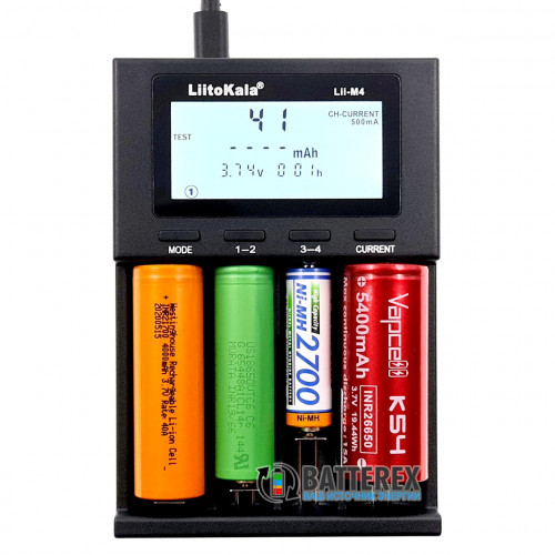 LiitoKala Lii-M4 - зарядний пристрій на 4 акумулятори Ni-MH/Li-ion (USB Type-C, тест з розрядом, вибір струму, функція повербанк)