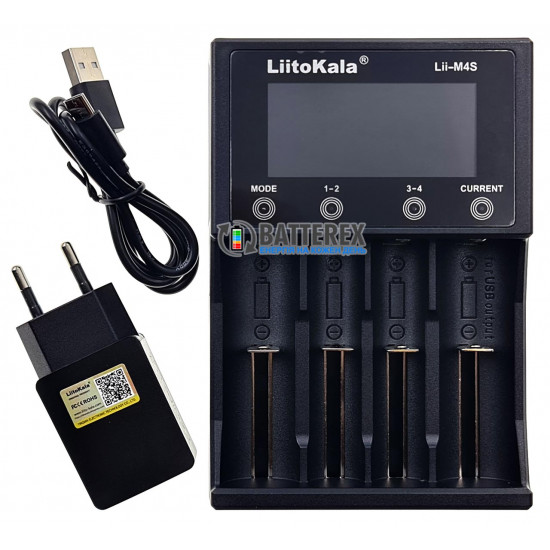Інтелектуальний зарядний пристрій LiitoKala Lii-M4S + оригінальний мережевий USB адаптер Liitokala 5V 2A