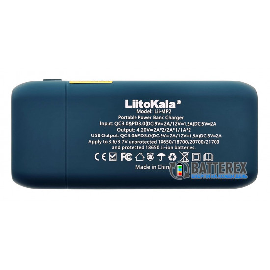 Liitokala Lii-MP2 Green - повербанк на 2 акумулятори 18650/21700 із швидким зарядом QC3.0 и PD3.0 - зелений