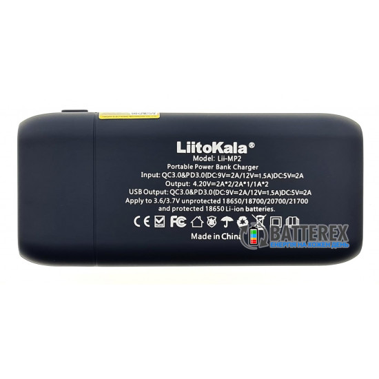 Liitokala Lii-MP2 Grey - повербанк на 2 акумулятори 18650/21700 із швидким зарядом QC3.0 и PD3.0 - сірий/чорний
