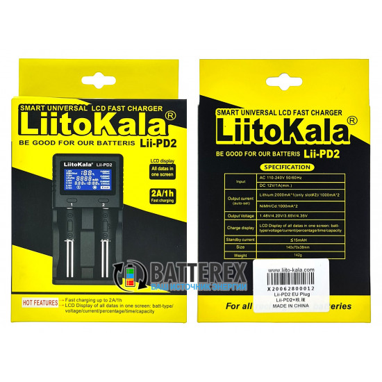 Зарядний пристрій LiitoKala Lii-PD2 на 2 акумулятори 18650, 26650, 14500, 16340, 21700, 20700, АА, ААА