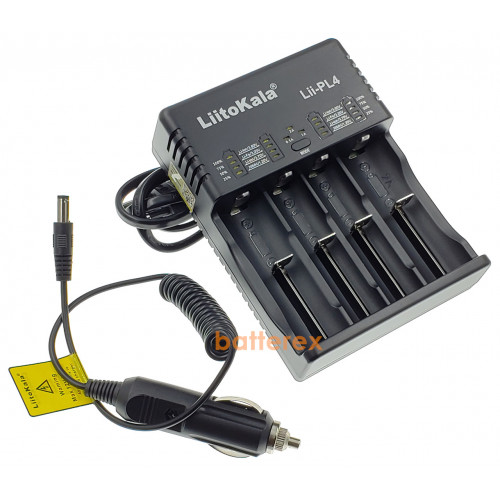 LiitoKala Lii-PL4 + автоадаптер 12V - універсальний 4-канальний зарядний пристрій (світлодіодна індикація, струм заряду до 2А)