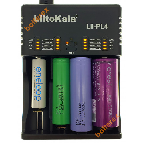 LiitoKala Lii-PL4 - мережний зарядний пристрій на 4 акумулятори Ni-MH/Li-ion/LiFePO4 (струм заряду 0,5A/1A/2A)