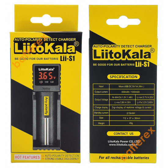 Зарядний пристрій на один акумулятор LiitoKala Lii-S1 для 18650, 21700, 14500