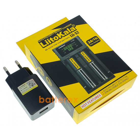 Зарядний пристрій LiitoKala Lii-S2 на 2 акумулятори з дисплеєм та USB адаптером
