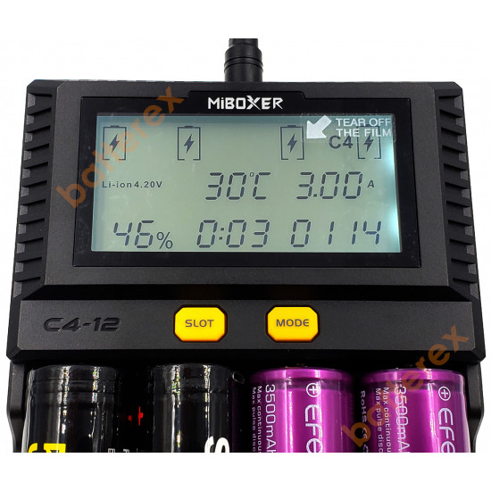 Зарядний пристрій MIBOXER C4-12 V2 UPGRADE з підтримкою кумуляторів Ni-MH/Li-ion/LiFePO4 2 жовті кнопки керування