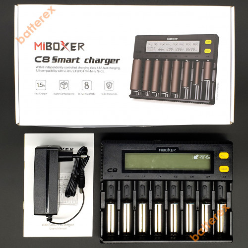 MIBOXER C8 - універсальна 8-канальна зарядка для Ni-MH/Ni-Cd/Li-ion/LiFePO4 акумуляторів. Гарантія 12 місяців.