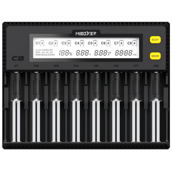 Універсальний 8-канальний зарядний пристрій MIBOXER C8 на 8 акумуляторів Ni-MH Ni-Cd Li-ion LiFePO4