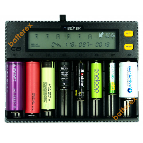 MIBOXER C8 - універсальна 8-канальна зарядка для Ni-MH/Ni-Cd/Li-ion/LiFePO4 акумуляторів. Гарантія 12 місяців.