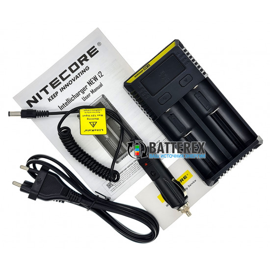 Зарядний пристрій Nitecore i2 NEW на 2 акумулятори Li-ion/LiFePO4/Ni-MH + автоадаптер Liitokala 12V