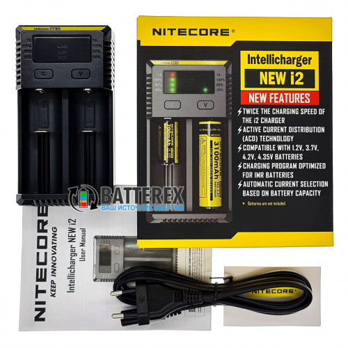 Nitecore NEW i2 - універсальна зарядка на 2 акумулятори Li-ion/LiFePO4/Ni-MH (струм заряду до 1А) - оригінал, гарантія 12 місяців