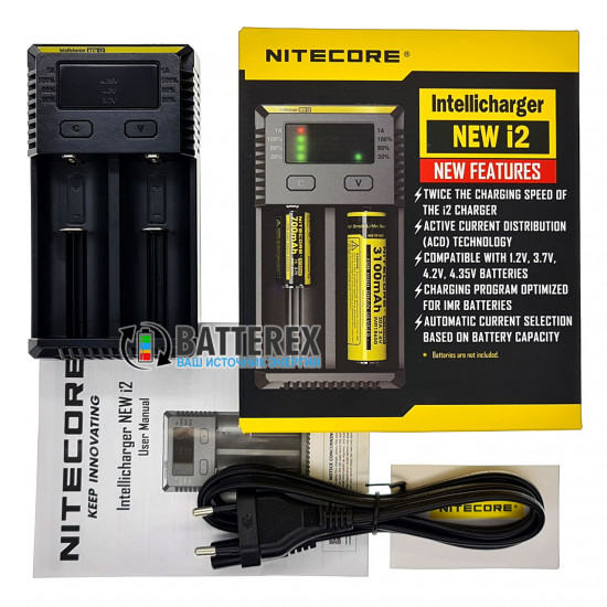 Зарядний пристрій Nitecore NEW i2 на 2 акумулятори Li-ion/LiFePO4/Ni-MH