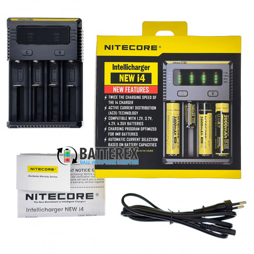 Nitecore NEW i4 - універсальний зарядний пристрій на 4 акумулятори NiMH, Li-ion та LiFePO4 (струм заряду до 1.5А) - оригінал, гарантія 12 місяців