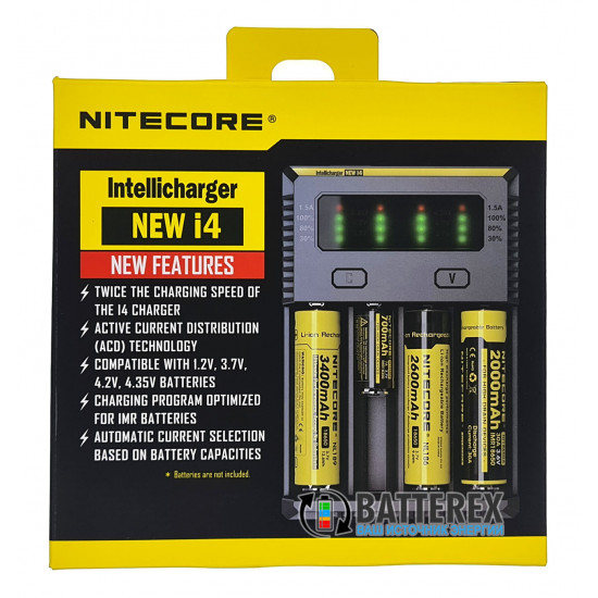 Універсальний зарядний пристрій Nitecore NEW i4 на 4 акумулятори АА, ААА, Li-ion 18650, 21700, 26650, 18500
