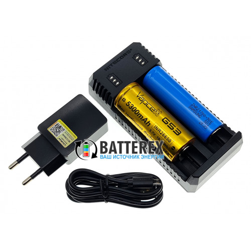 Nitecore UI2 - зарядка на 2 аккумулятора Li-ion (18650, 21700, 14500 и др.) + сетевой USB адаптер Liitokala 5V 2A