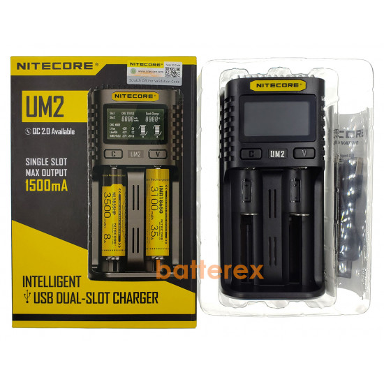 Універсальний зарядний пристрій Nitecore UM2 на 2 канали для NiMH, Li-ion, LiFePO4 акумуляторів