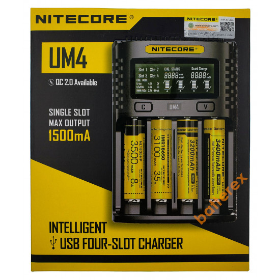 Зарядний пристрій Nitecore UM4 на 4 акумулятори Ni-MH/Ni-Cd/Li-ion/LiFePO4