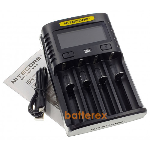 Nitecore UM4 - швидка універсальна 4-канальна USB-зарядка для Li-ion, LFP та NiMH акумуляторів. Оригінал, гарантія 12 місяців