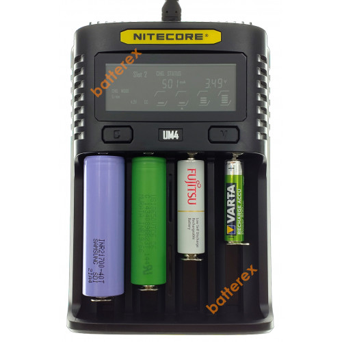 Nitecore UM4 - швидка універсальна 4-канальна USB-зарядка для Li-ion, LFP та NiMH акумуляторів. Оригінал, гарантія 12 місяців