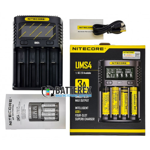 Nitecore UMS4 - швидка універсальна 4-канальна USB-зарядка зі струмом заряду до 3А. Оригінал, гарантія 12 місяців