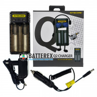 Nitecore Q2 Blackberry (чёрное) - быстрое зарядное устройство на 2 канала для Li-ion аккумуляторов (ток заряда 1А/2А) + автоадаптер