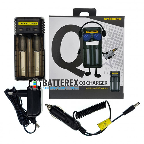 Nitecore Q2 Blackberry (чёрное) - быстрое зарядное устройство на 2 канала для Li-ion аккумуляторов (ток заряда 1А/2А) + автоадаптер