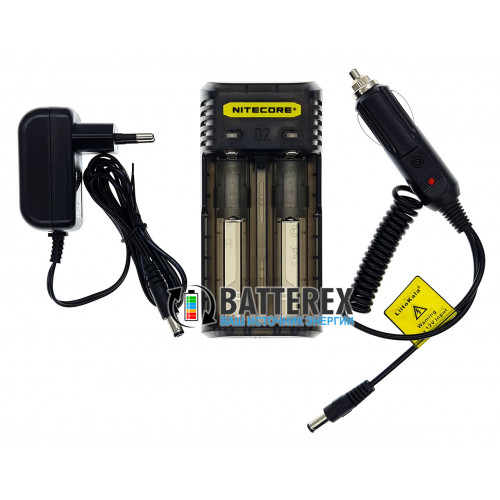 Nitecore Q2 Blackberry (чёрное) - быстрое зарядное устройство на 2 канала для Li-ion аккумуляторов (ток заряда 1А/2А) + автоадаптер