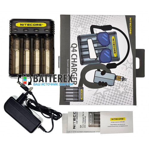 Nitecore Q4 Blackberry (чёрное) - быстрое зарядное устройство на 4 аккумулятора Li-ion 18650/21700/26650/14500/CR123A и др. + автоадаптер
