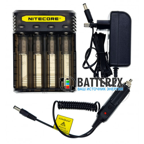 Nitecore Q4 Blackberry (чёрное) - быстрое зарядное устройство на 4 аккумулятора Li-ion 18650/21700/26650/14500/CR123A и др. + автоадаптер
