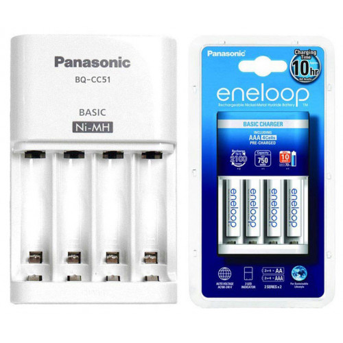 Фирменный комплект Panasonic Eneloop BQ-CC51E Basic Charger Kit: зарядное устройство + 4 аккумулятора AA Panasonic Eneloop 2000mah