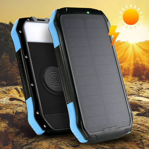 Повербанк EverActive Energy Bank EB-S12K 12000mAh - швидкий заряд QC 3.0 та PD 18W, сонячна панель, бездротова зарядка 10W, ліхтарик