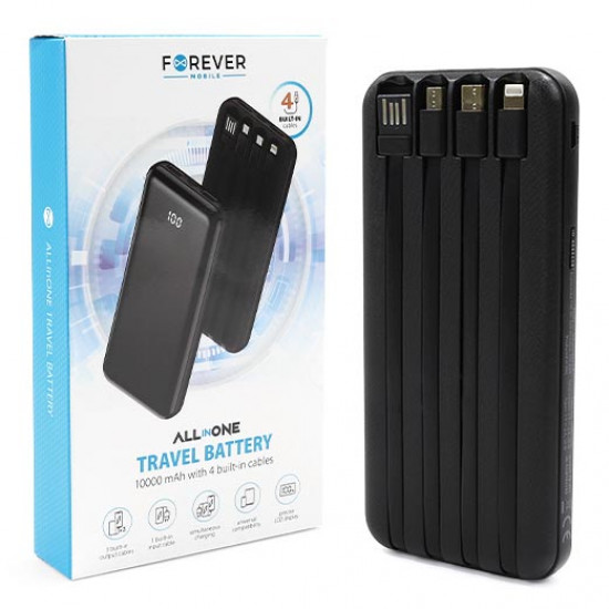Повербанк Forever TB-411 10000mAh із вбудованими кабелями USB, microUSB, Type-C та Lightning