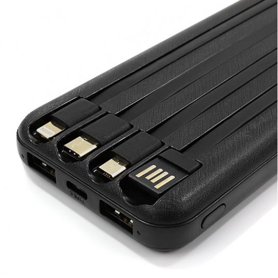 Повербанк Forever TB-411 10000mAh із вбудованими кабелями USB, microUSB, Type-C та Lightning