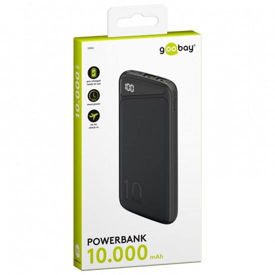 Повербанк Goobay 10000mAh 10.5W на 2 порти USB 5V 2.1A із індикацією заряду у відсотках